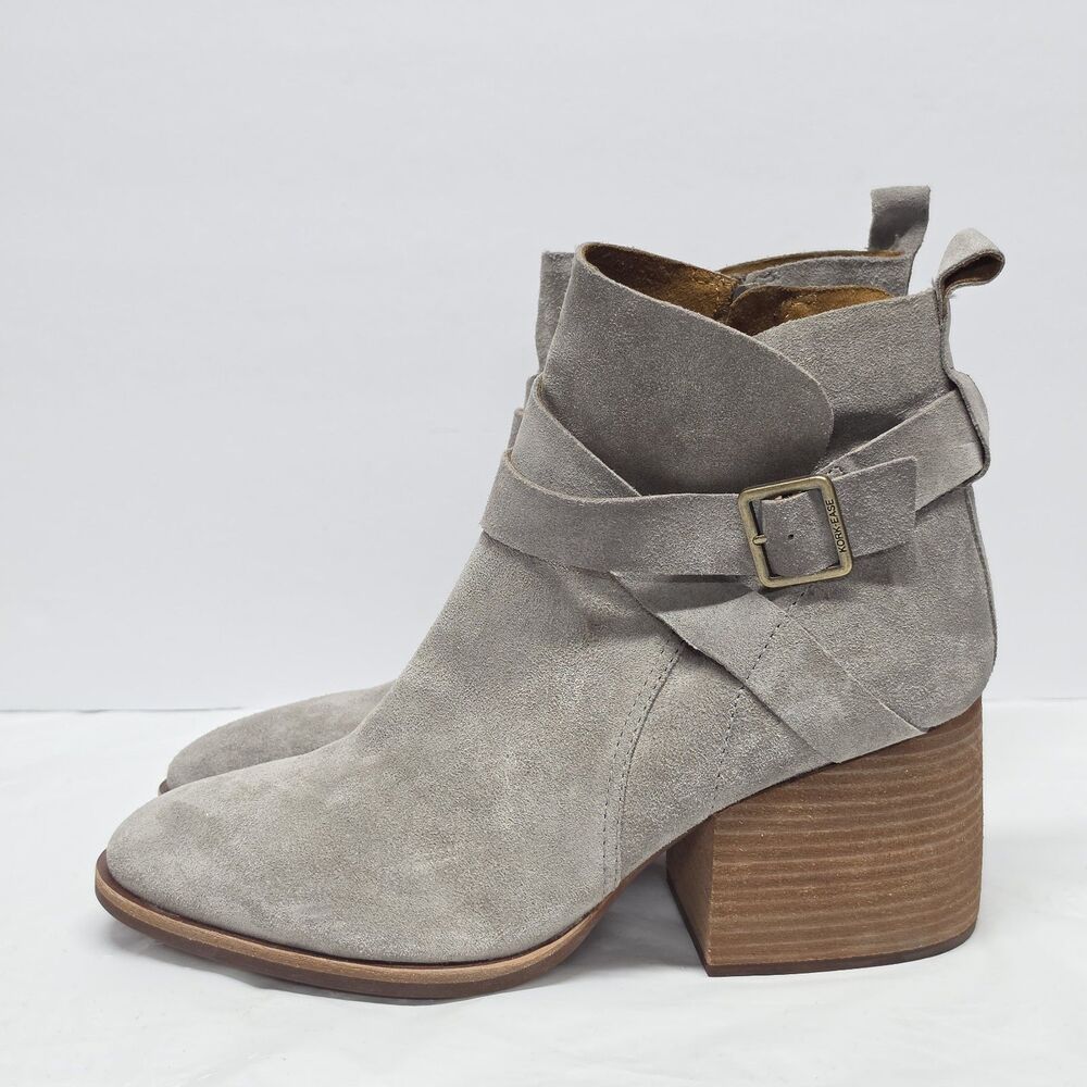 NEW Kork Ease Womens Boots 9.5 Joelle Gray Suede Zip Buckle Wooden Block Heel